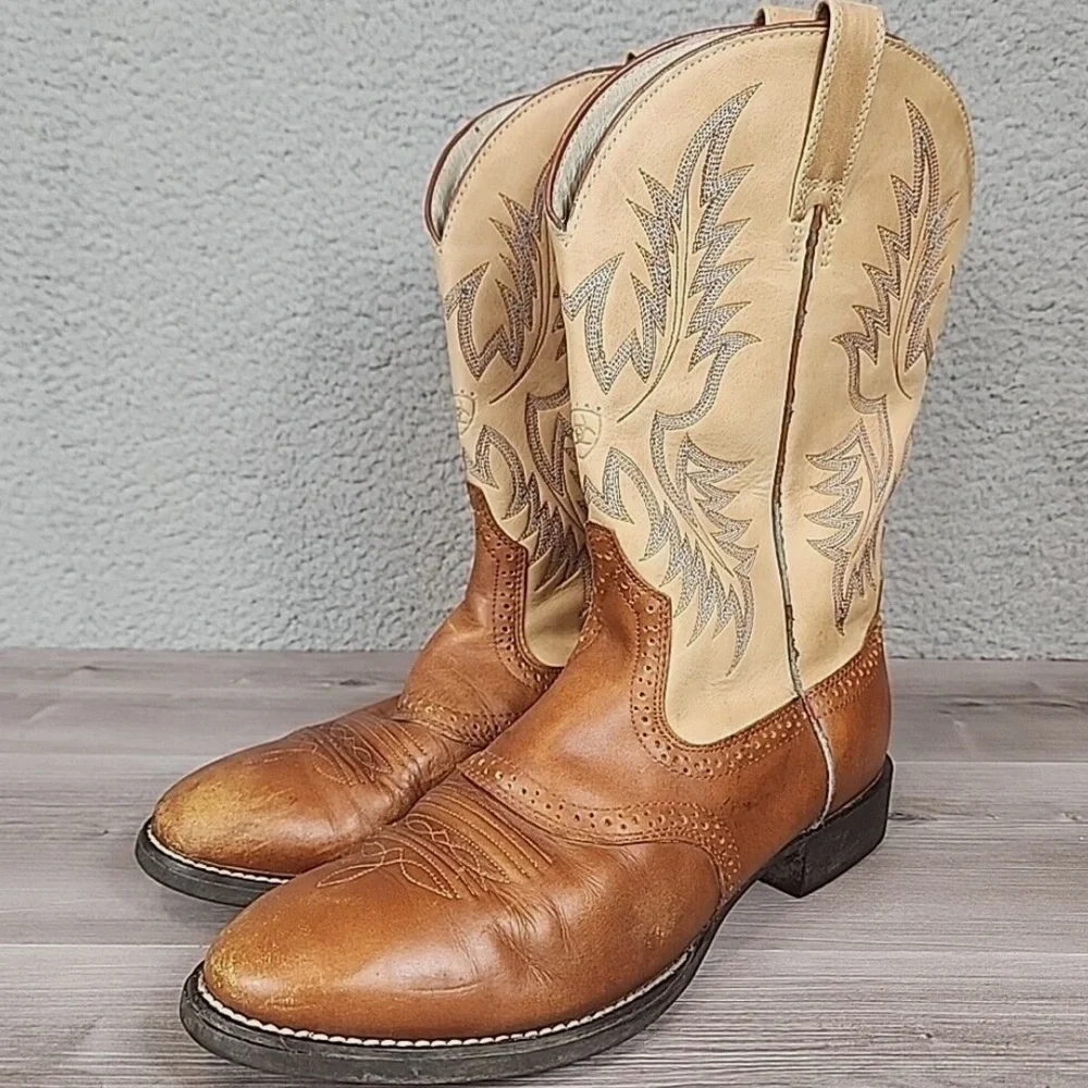 Ariat Heritage Stockman Boots Women Size 7B Brown Tan Leather Round Toe Western